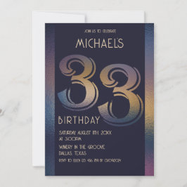 Invitación 33.º púrpura oscuro moderno y cumpleaños dorado