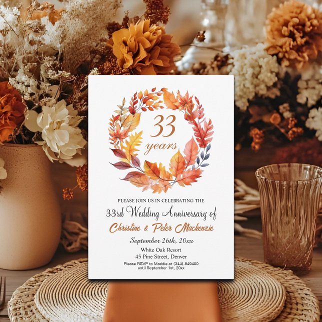 Invitación 33 Aniversario del Boda de Fall Floral Garland (Subido por el creador)