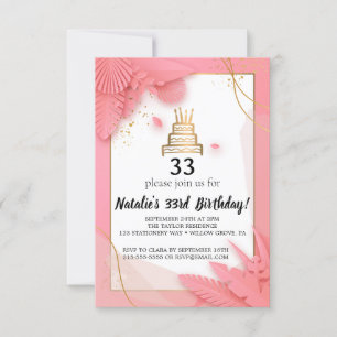 Invitación 33 años blanco y rosa