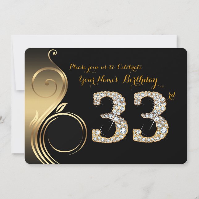 Invitación 33,Invitación por cumpleaños,Diamante número,Foto (Anverso)