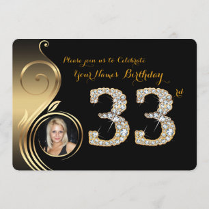 Invitación 33,Invitación por cumpleaños,Número Diamante,Foto 