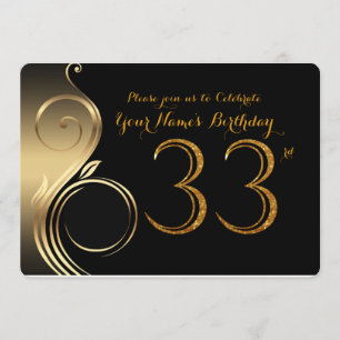 Invitación 33,Invitación por cumpleaños,Oro número Purpurina,