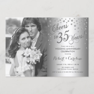 Invitación 35º Aniversario con Foto - Diamante Plateado