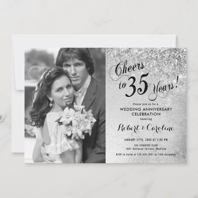 Invitación 35º Aniversario con Foto - Plata (Anverso)