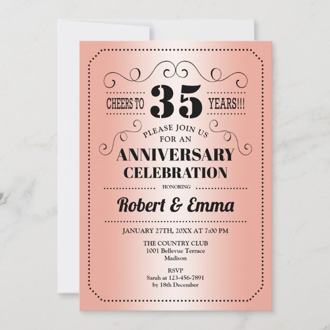 Invitación 35º Aniversario de Boda - Coral (Anverso)