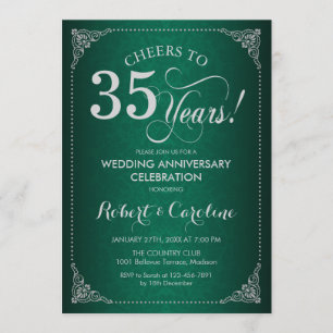 Invitación 35º Aniversario de Boda - Damasco Plateado Verde