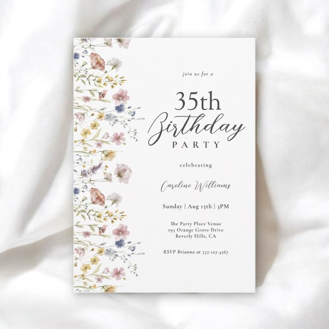 Invitación 35.ª acuarela Flores silvestres florales (Available in both printed and instant download digital formats.)
