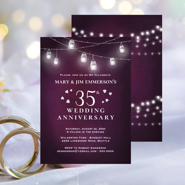 Invitación 35.ª Boda Aniversario (35th Wedding Anniversary String Lights Invitation)