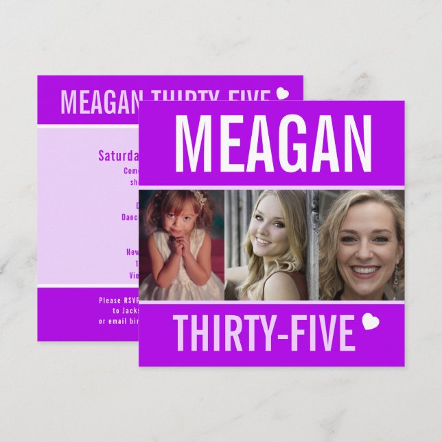 Invitación 35.ª celebración de la fiesta de cumpleaños foto m (Anverso / Reverso)