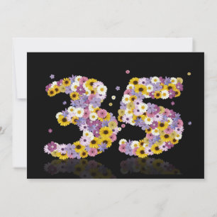 Invitación 35.ª fiesta de cumpleaños, con letras con flores