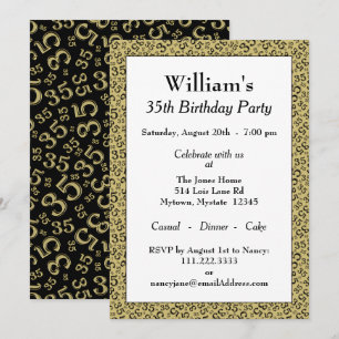 Invitación 35.ª Fiesta de Cumpleaños Patrón Oro y Negro