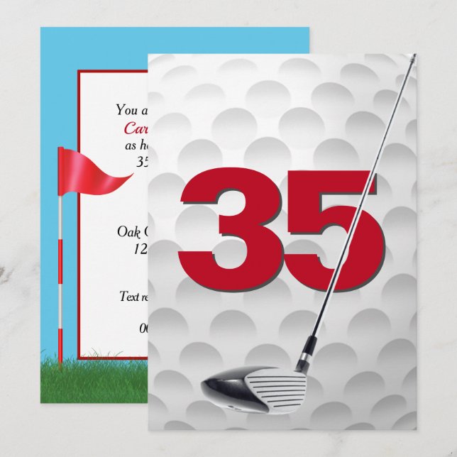 Invitación 35.ª fiesta de cumpleaños Tema del golf (Anverso / Reverso)