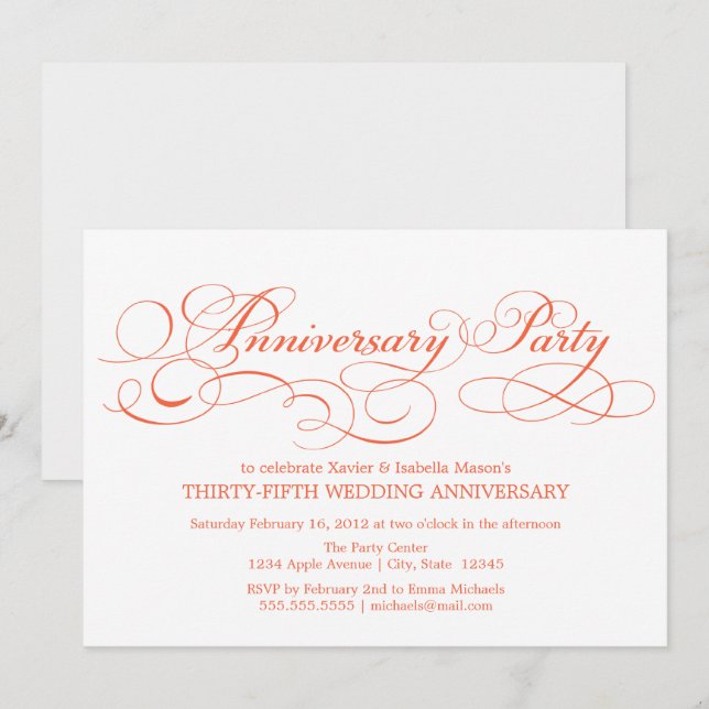 Invitación 35.º aniversario | Blanco/Coral (Anverso / Reverso)