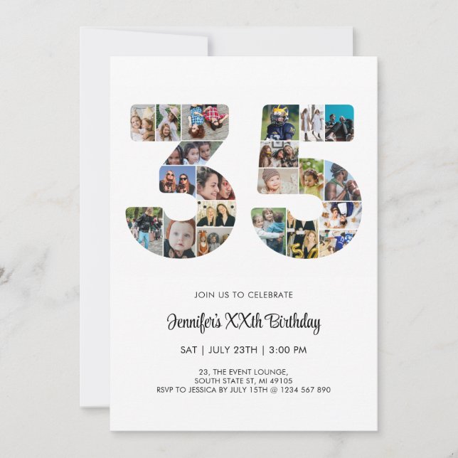 Invitación 35.º Collage de fotos de cumpleaños número 35 Pers (Anverso)