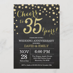 Invitación 35° aniversario Boda Chalkboard Black and Gold