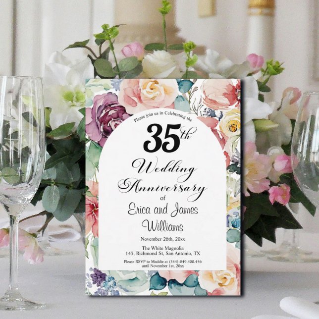 Invitación 35° Aniversario Boda Elegante Script Floral (Subido por el creador)