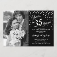 35 Aniversario con Foto - Blanco Plateado Negro