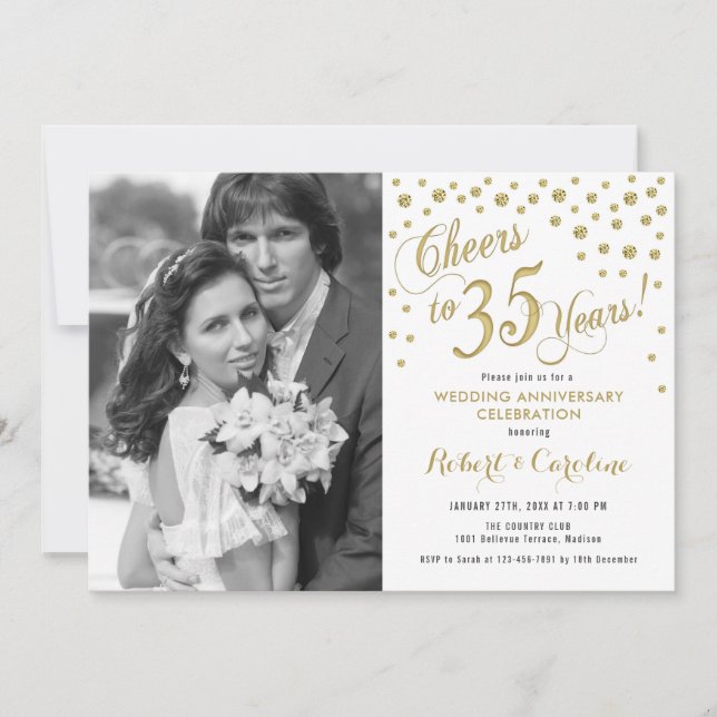 Invitación 35 Aniversario con Foto - Oro Blanco (Anverso)