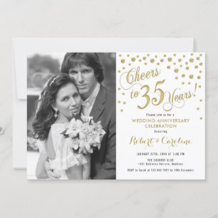 Invitación 35 Aniversario con Foto - Oro Blanco