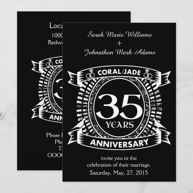 Invitación 35 aniversario de boda crest coral jade (Anverso / Reverso)