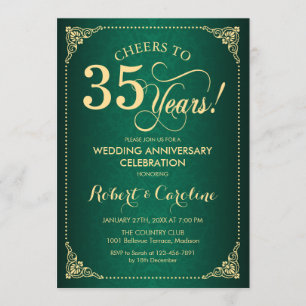 Invitación 35 Aniversario de Boda - Damasco de Oro Verde