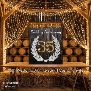 Invitación 35 Aniversario de Boda Madera Rústica y Oro