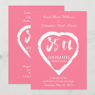 Invitación 35 aniversario de bodas tradicional coral jade