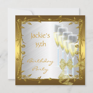 Invitación 35 cumpleaños elegante blanco oro