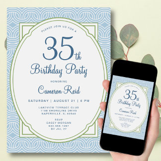 Invitación 35th Birthday Adult Any Age Modern Stylish Blue