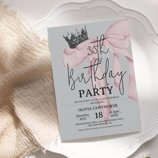 Invitación 35th Birthday ⎮ Modern Royal Bow Birthday  (Subido por el creador)