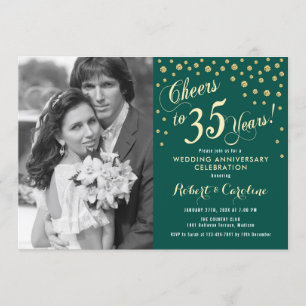Invitación 35to Aniversario con la foto - verde esmeralda del