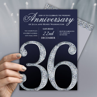 Invitación 36º Aniversario Diamante Azul Marino Plateado