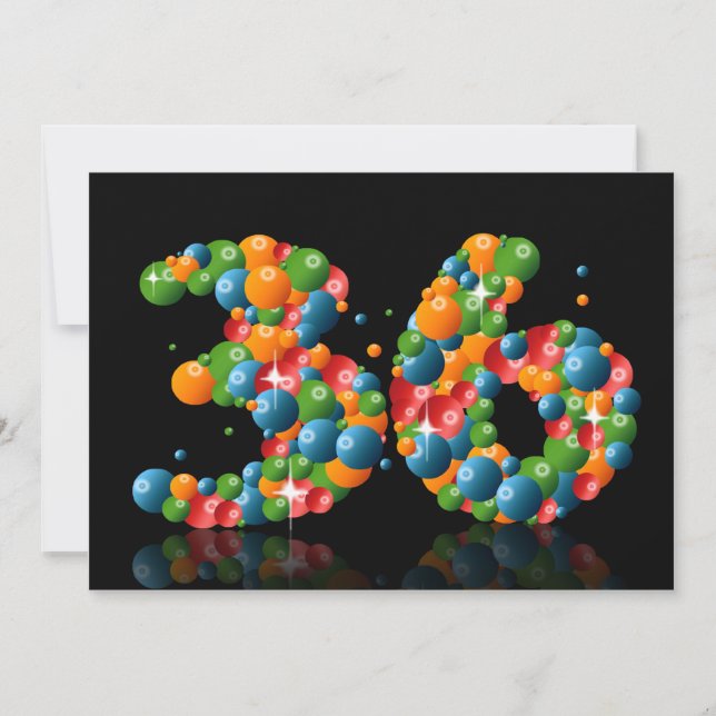 Invitación 36.ª fiesta de cumpleaños, con burbujas y bolas (Anverso)