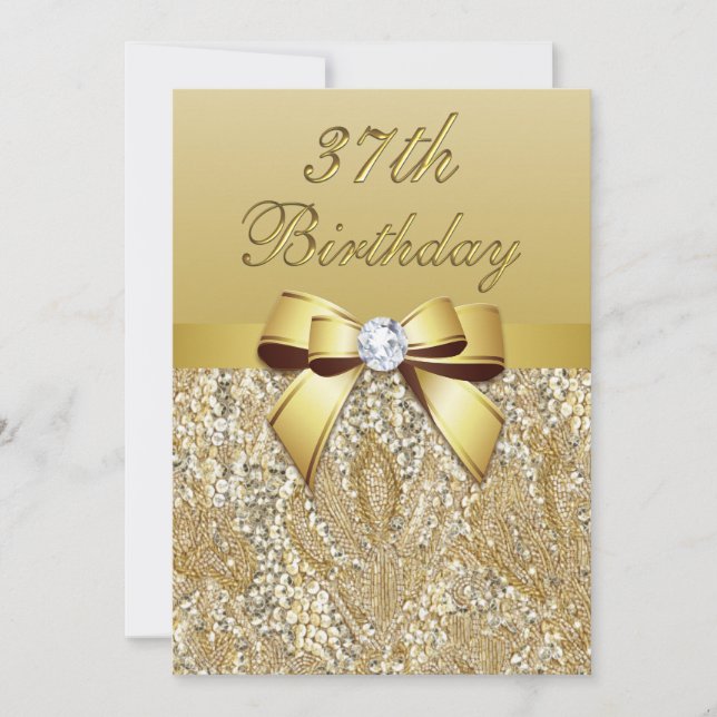 Invitación 37.ª Faux Sequins y Bow (Anverso)
