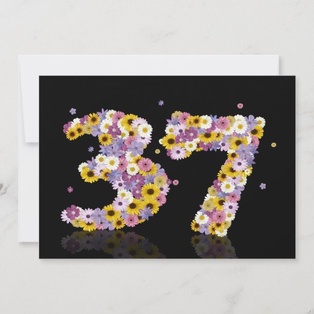 Invitación 37.ª fiesta de cumpleaños, con letras con flores (Anverso)