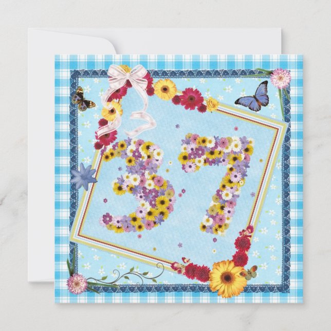 Invitación 37.ª fiesta de cumpleaños Flores de invitación, ma (Anverso)