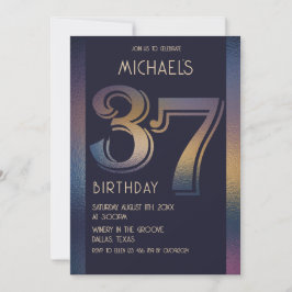 Invitación 37.º púrpura oscuro moderno y cumpleaños dorado