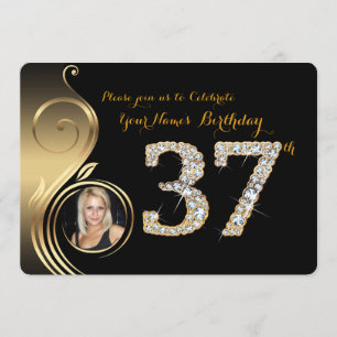 Invitación 37,Invitación por cumpleaños,Diamante número,Foto 