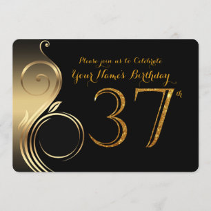 Invitación 37,Invitación por cumpleaños,Número Purpurina Gold