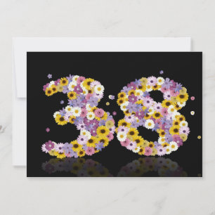 Invitación 38.ª fiesta de cumpleaños, con letras con flores