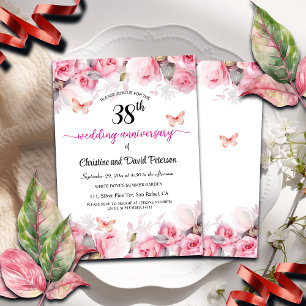 Invitación 38° Aniversario Boda Elegantes Rosas de Rubor