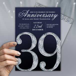 Invitación 39º Aniversario Diamante Azul Marino Plateado