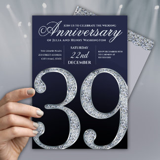 Invitación 39º Aniversario Diamante Azul Marino Plateado