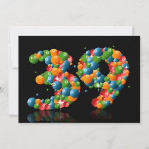 Invitación 39.ª fiesta de cumpleaños, con burbujas y bolas