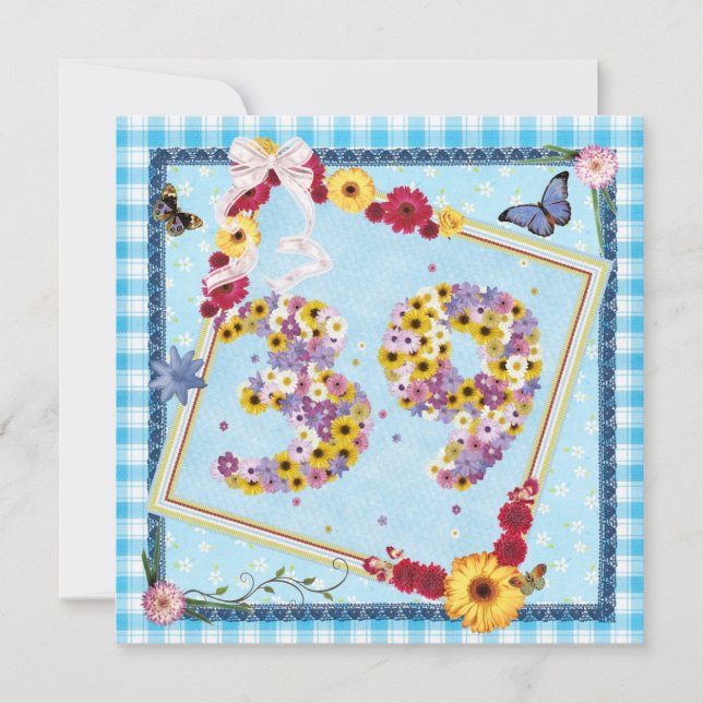 Invitación 39.ª fiesta de cumpleaños Flores de invitación, ma (Anverso)