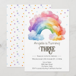Invitación 3.ª acuarela de cumpleaños niños arcoiris