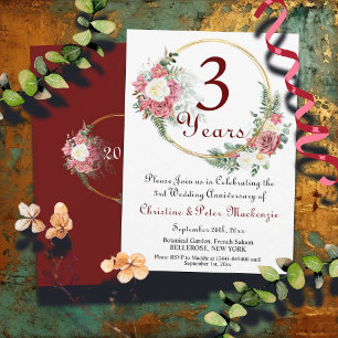 Invitación 3.ª Boda de cuero Rosas marco de oro