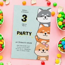 Invitación 3.ª Fiesta de cumpleaños Cute Shiba Inu de tres añ