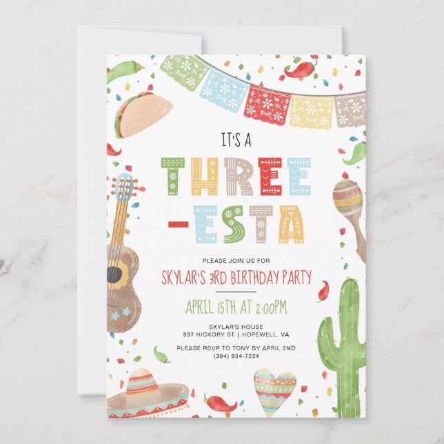 Invitación 3.ª Fiesta de la Fiesta Mexicana de Tres Años (Anverso)