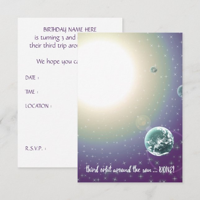 Invitación 3.ª órbita de cumpleaños alrededor del sol (Anverso / Reverso)